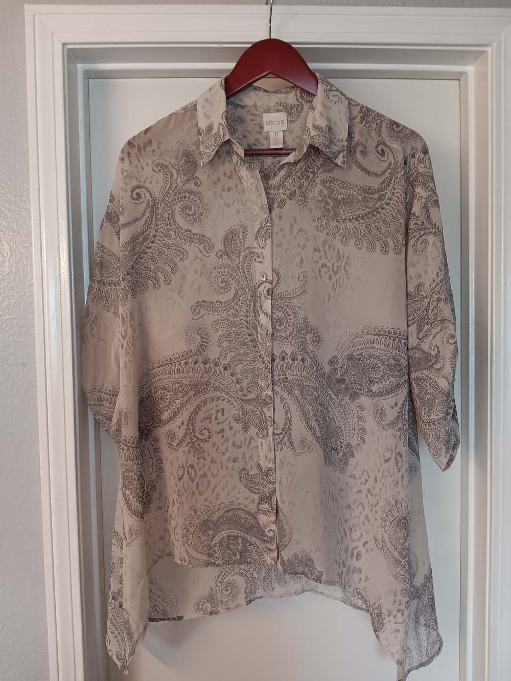 Chico's Taupe Paisley Button-Front Blouse Size 0